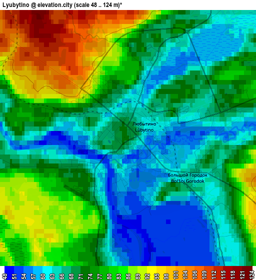 Lyubytino elevation map