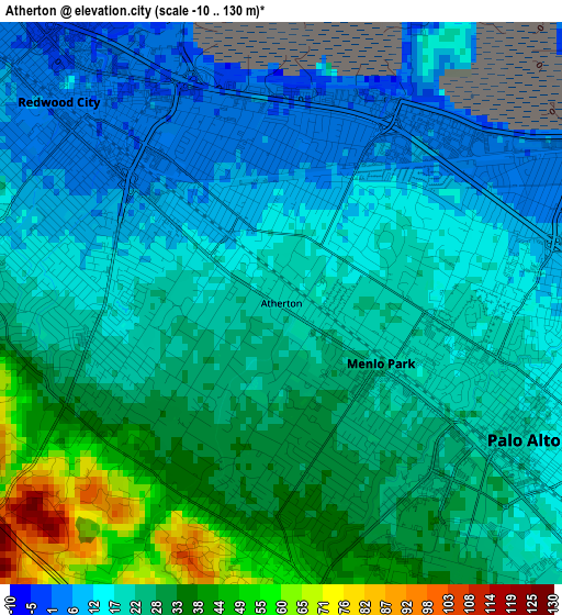 Atherton elevation map