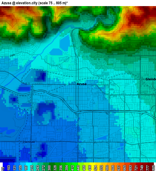 Azusa elevation map