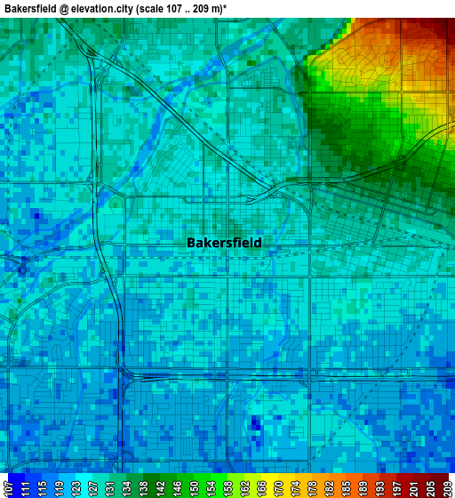 Bakersfield elevation map