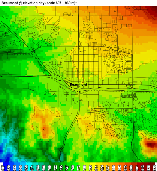 Beaumont elevation map