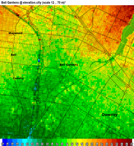 Bell Gardens elevation map