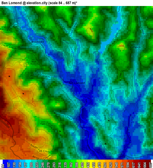 Ben Lomond elevation map