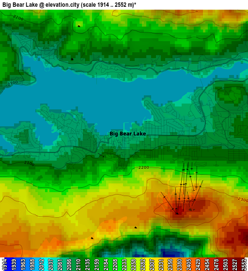 Big Bear Lake elevation map