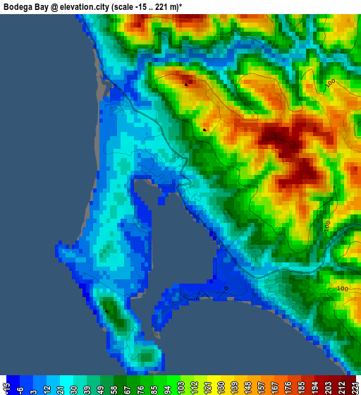 Bodega Bay elevation map