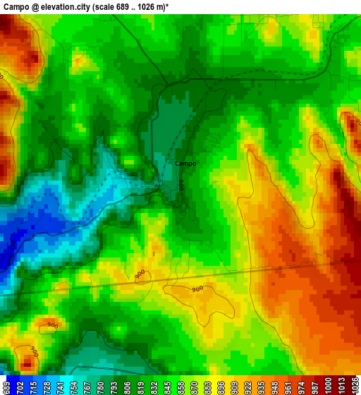 Campo elevation map