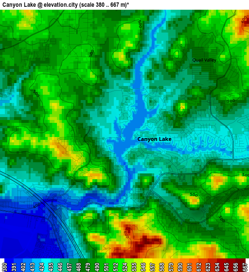 Canyon Lake elevation map