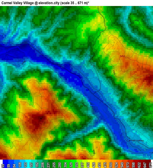 Carmel Valley Village elevation map