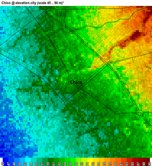 Chico elevation map