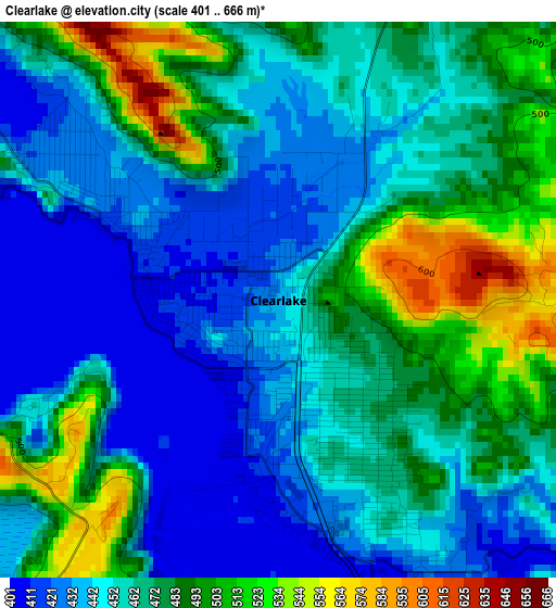 Clearlake elevation map