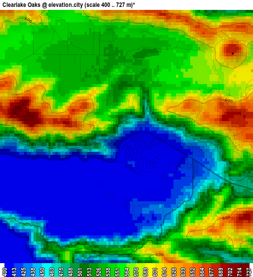 Clearlake Oaks elevation map