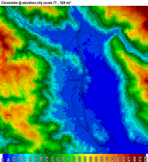 Cloverdale elevation map