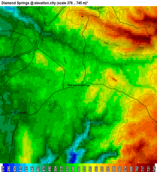 Diamond Springs elevation map