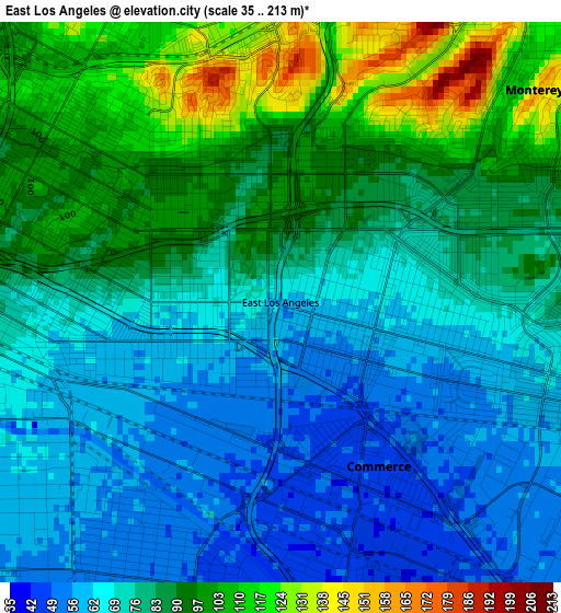 East Los Angeles elevation map