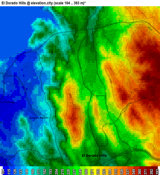 El Dorado Hills elevation map