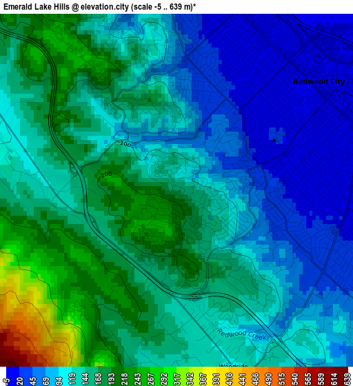 Emerald Lake Hills elevation map