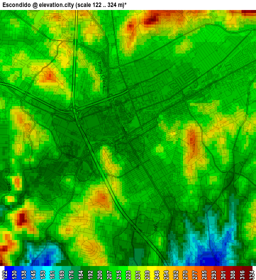 Escondido elevation map