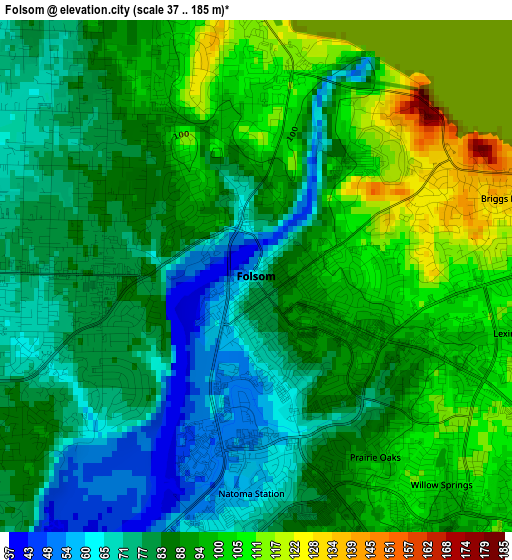 Folsom elevation map