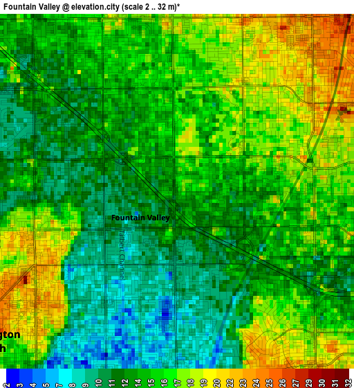 Fountain Valley elevation map