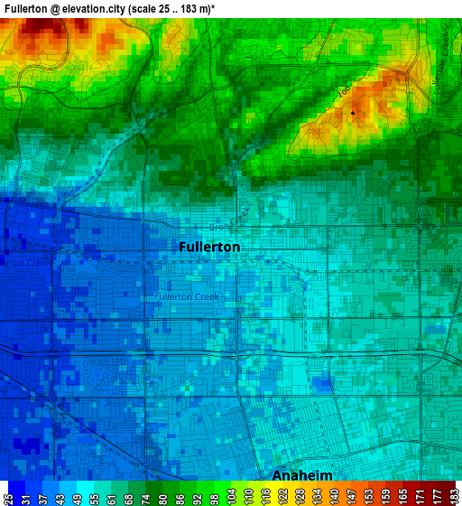 Fullerton elevation map