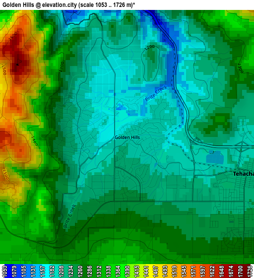 Golden Hills elevation map