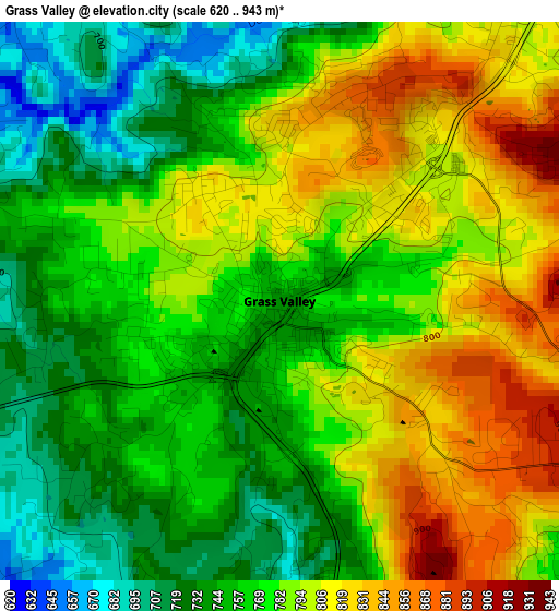 Grass Valley elevation map