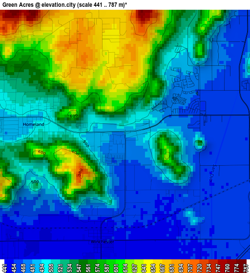 Green Acres elevation map