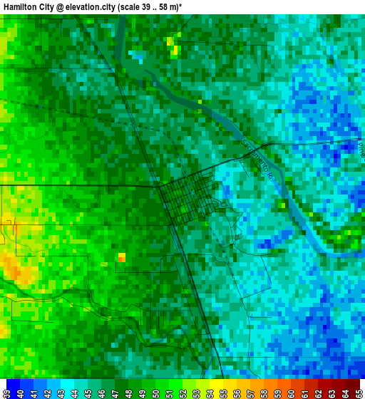 Hamilton City elevation map