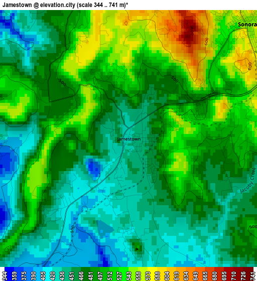 Jamestown elevation map