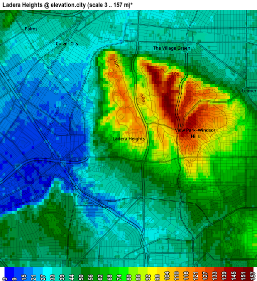 Ladera Heights elevation map