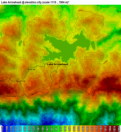 Lake Arrowhead elevation map