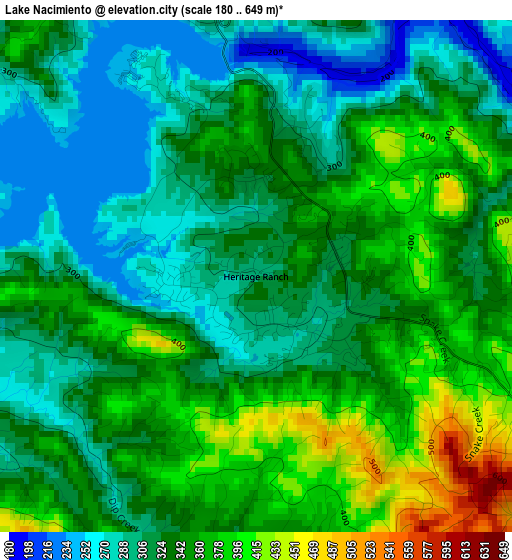 Lake Nacimiento elevation map