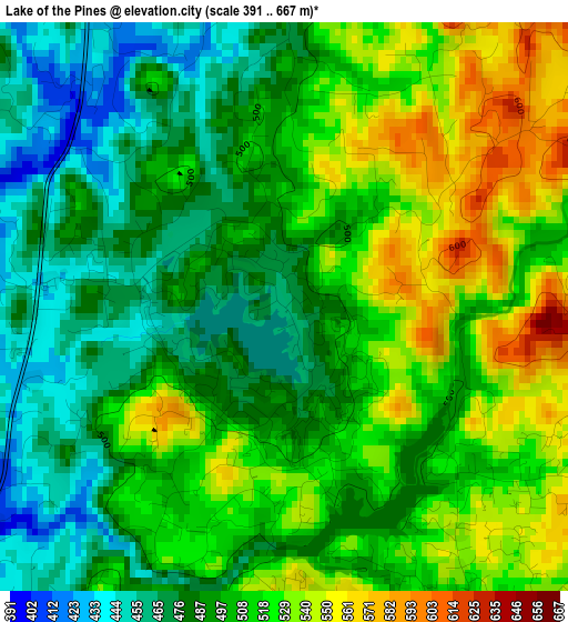 Lake of the Pines elevation map