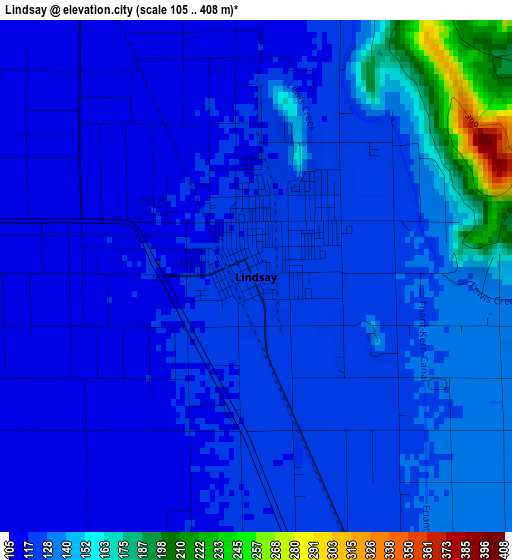 Lindsay elevation map