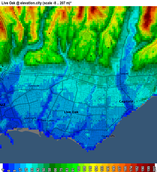 Live Oak elevation map