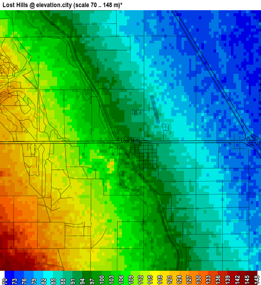 Lost Hills elevation map