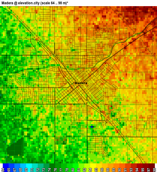 Madera elevation map