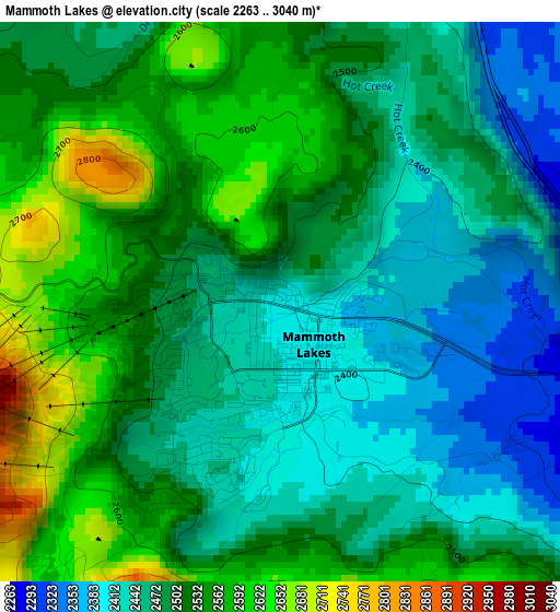 Mammoth Lakes elevation map