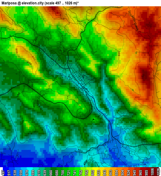 Mariposa elevation map