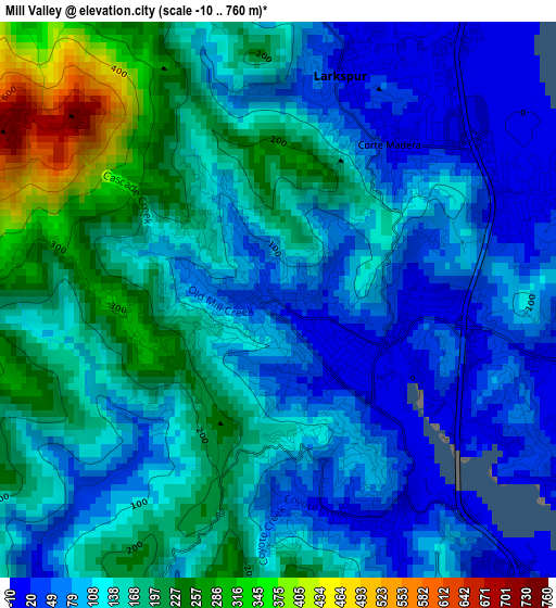Mill Valley elevation map