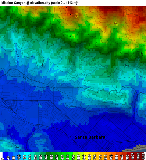 Mission Canyon elevation map