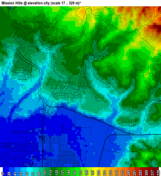 Mission Hills elevation map