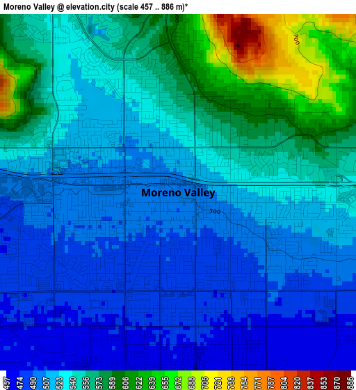 Moreno Valley elevation map