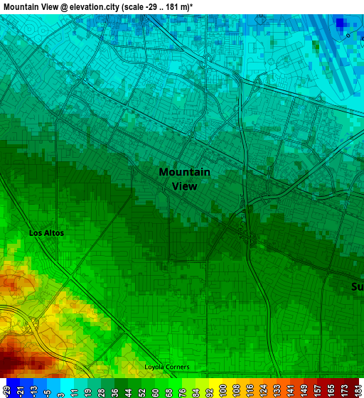 Mountain View elevation map