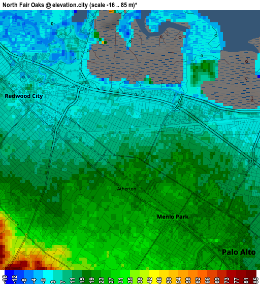 North Fair Oaks elevation map