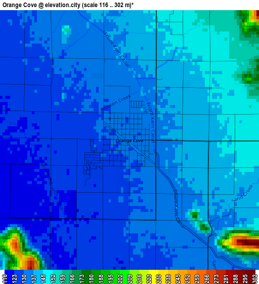 Orange Cove elevation map