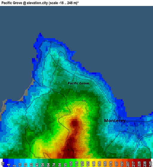 Pacific Grove elevation map