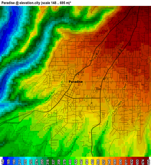 Paradise elevation map