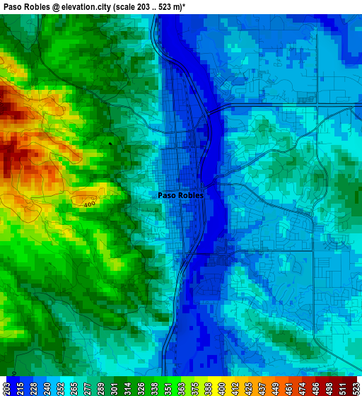 Paso Robles elevation map