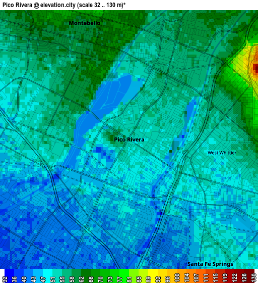 Pico Rivera elevation map